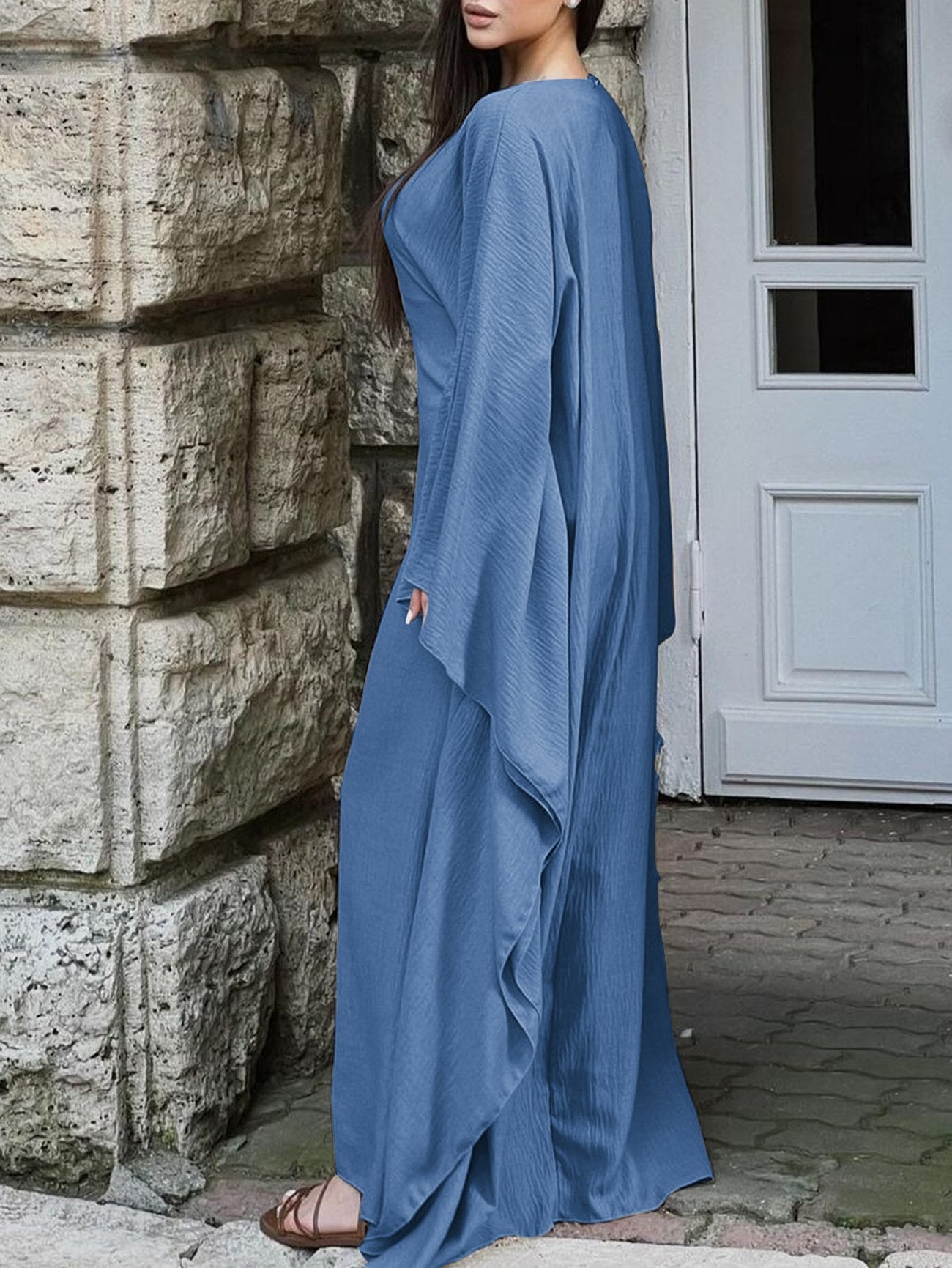 Ultra-Soft, Loose-Fitting, Flowing Batwing Sleeve Robe Dress