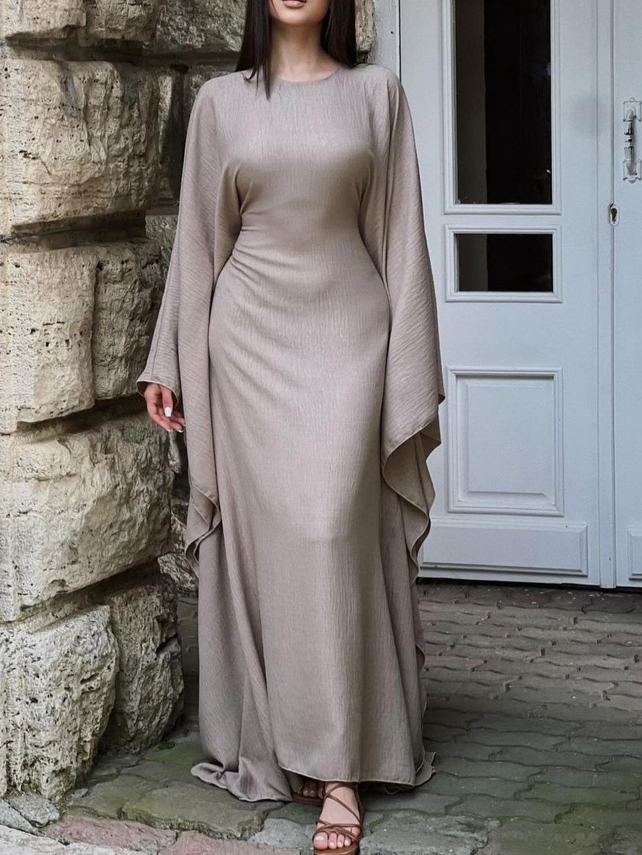 Ultra-Soft, Loose-Fitting, Flowing Batwing Sleeve Robe Dress