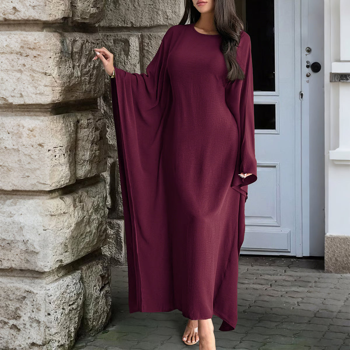 Ultra-Soft, Loose-Fitting, Flowing Batwing Sleeve Robe Dress