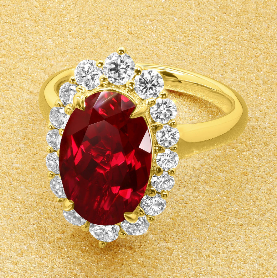 val Cut Ruby Halo Wedding
