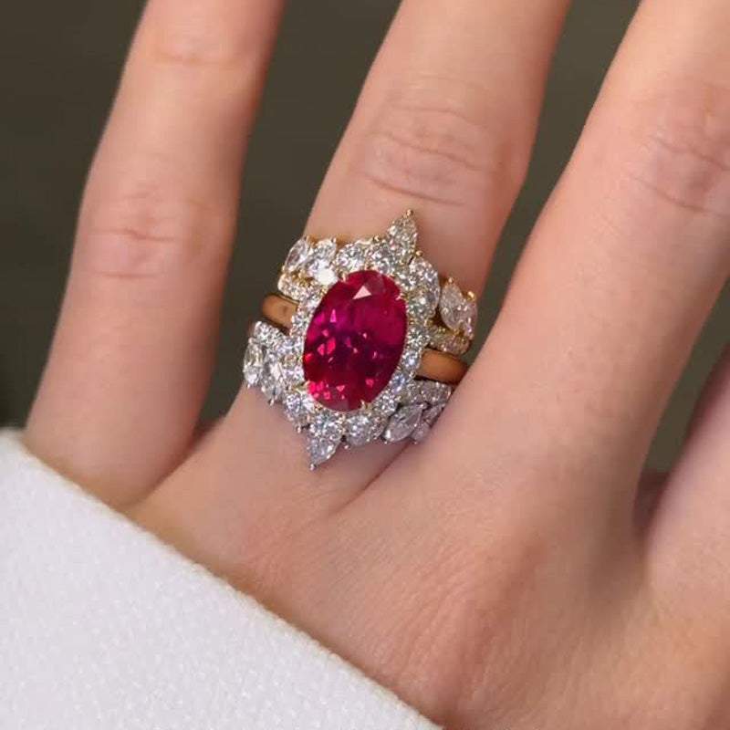 val Cut Ruby Halo Wedding
