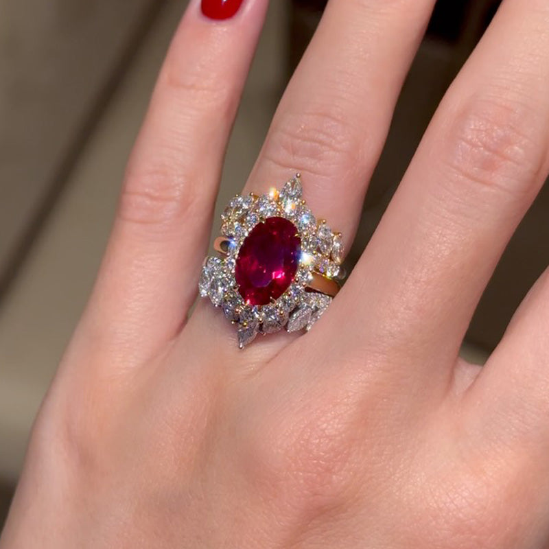 val Cut Ruby Halo Wedding