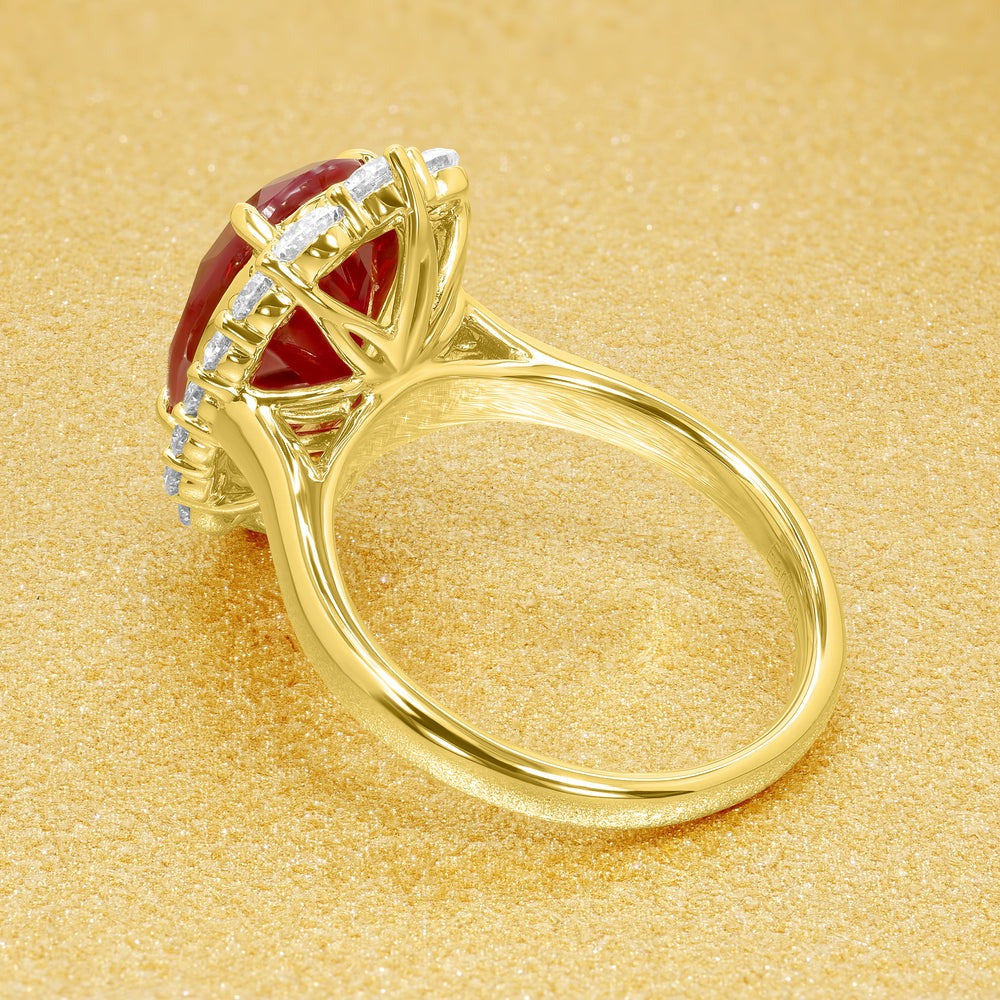 val Cut Ruby Halo Wedding