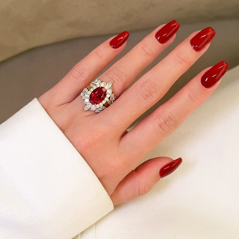 val Cut Ruby Halo Wedding