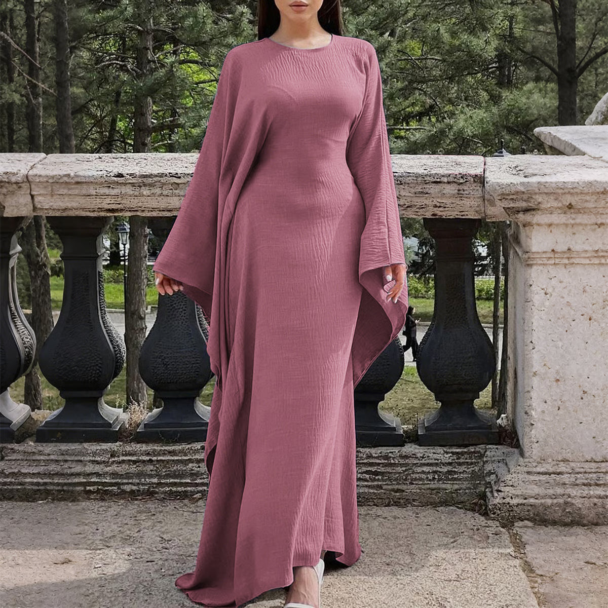 Ultra-Soft, Loose-Fitting, Flowing Batwing Sleeve Robe Dress