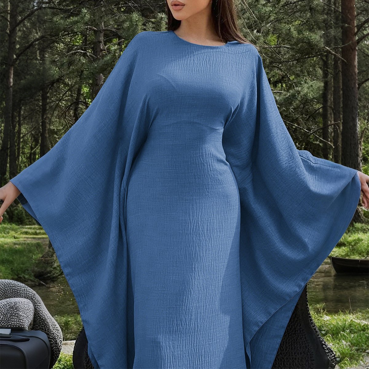 Ultra-Soft, Loose-Fitting, Flowing Batwing Sleeve Robe Dress